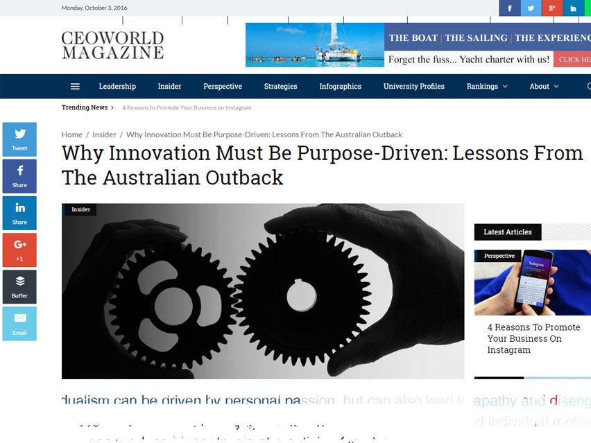 Why innovation must be purpose driven – Lessons from the Australian outback
