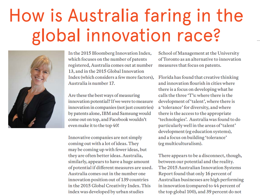 How is Australia faring in the global innovation race? A sneak peak article written by Gaia Grant for Sydney Business Connect print magazine