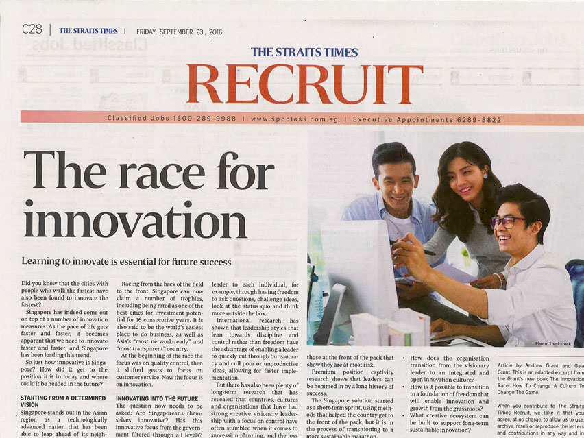 THE STRAITS TIMES: The Race for Innovation